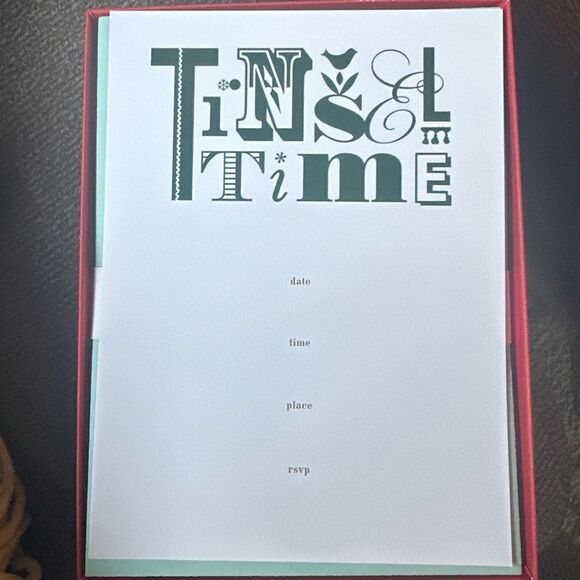 Kate Spade TINSEL TIME Holiday Party Invitations Cards Envelope Set - Picture 1 of 4